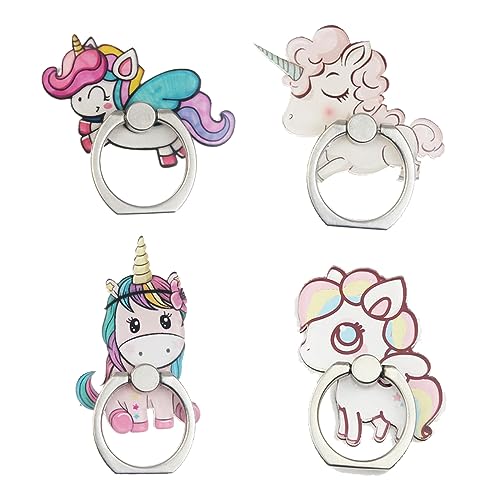JCSMARTEC 4Pcs Phone Ring Holder Stand, Cute Unicorn Sea Shell Conch 360 Rotation Finger Ring Grip Kickstand Mount for Cellphones (Unicorn Ring) - Image 1