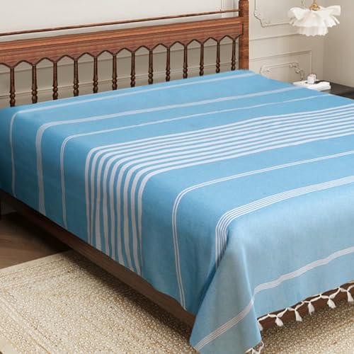 Värde Handmade Double Bedsheet 210 TC | Without Pillow Cover | Handloom Cotton Bedsheets for Double Bed | Double Bedsheet for Summer (Size 90X100 Inches, 7.5 x 8.3 Feet (Smalt Blue, Double Bed) - Image 1