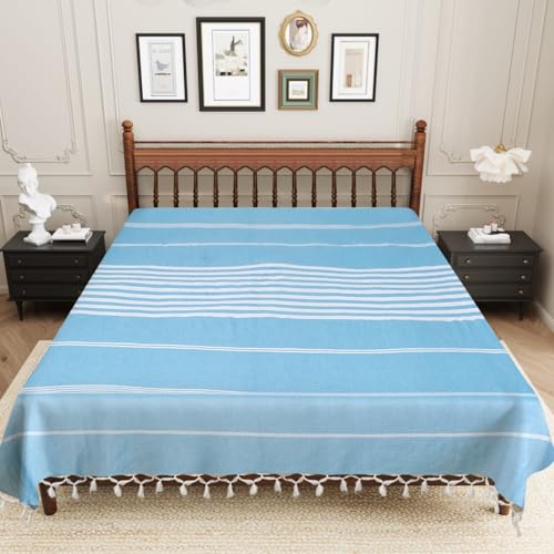 Värde Handmade Double Bedsheet 210 TC | Without Pillow Cover | Handloom Cotton Bedsheets for Double Bed | Double Bedsheet for Summer (Size 90X100 Inches, 7.5 x 8.3 Feet (Smalt Blue, Double Bed) - Image 3