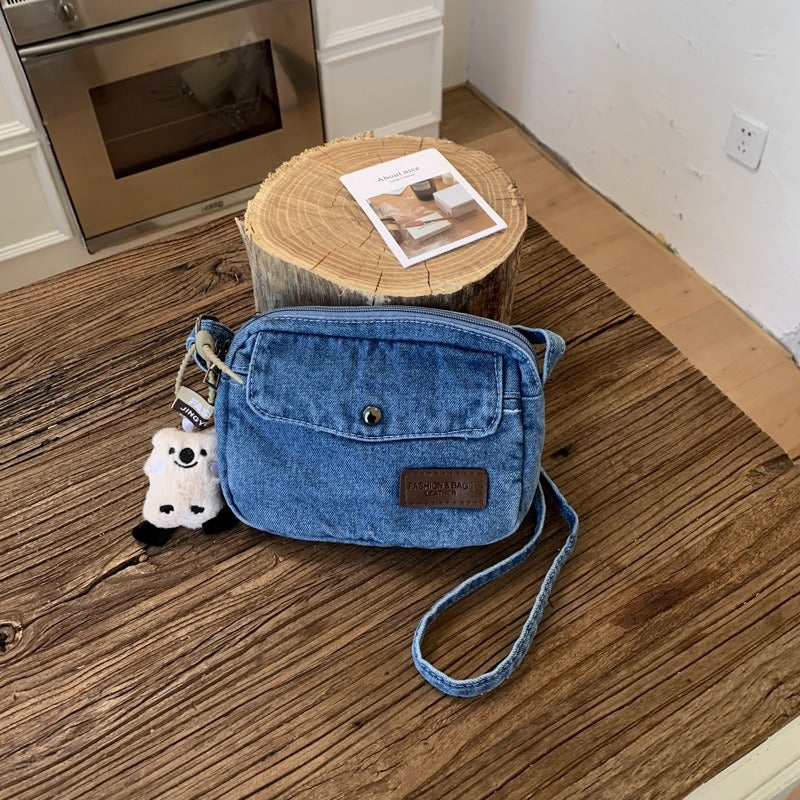 Japanese-Style Ins Hong Kong Retro Washed Denim Canvas Bag - Street Trendy Shoulder Crossbody for Girls and Students - Image 1