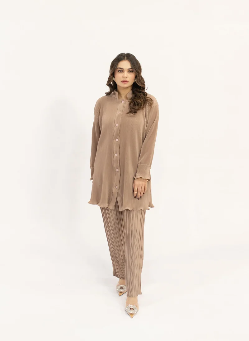 Hassal Contrast Pleated Blush Beige Suit