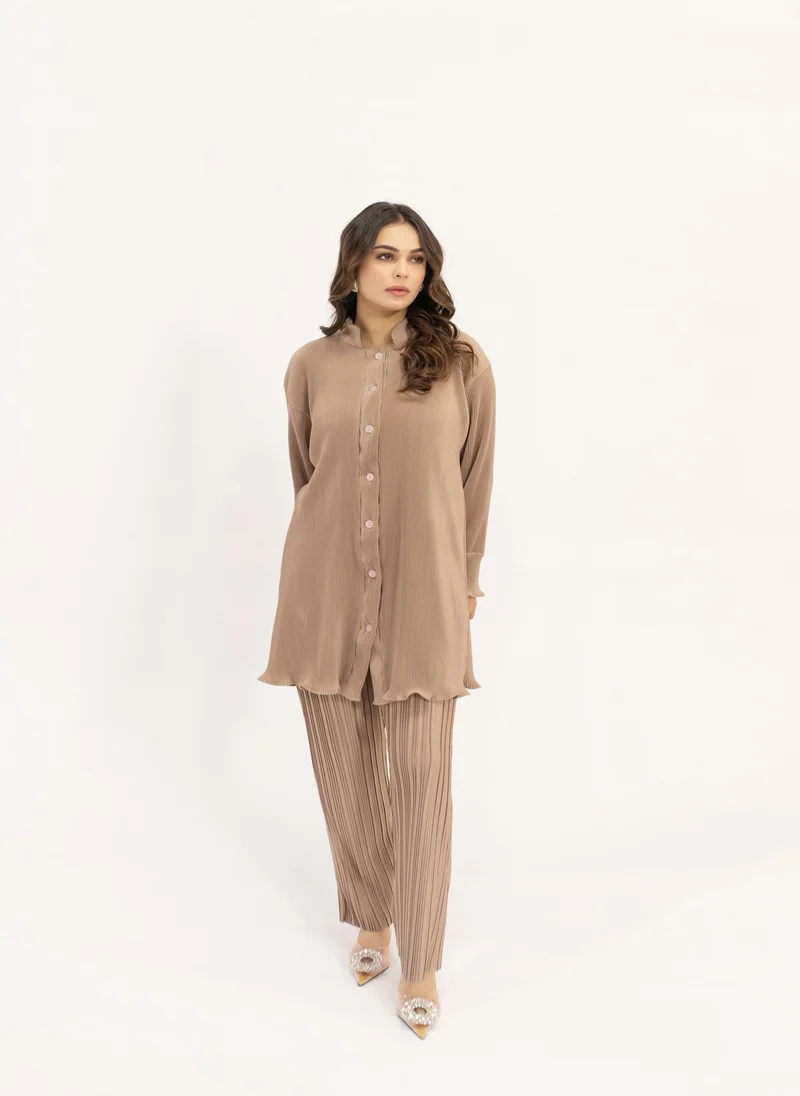 Hassal Contrast Pleated Blush Beige Suit
