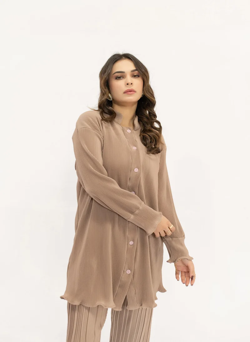 Hassal Contrast Pleated Blush Beige Suit