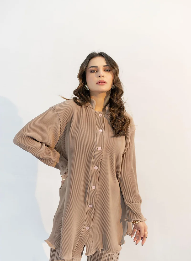 Hassal Contrast Pleated Blush Beige Suit