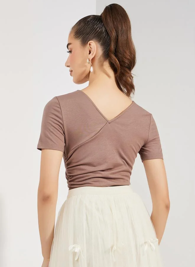 تايك تو Side Gathered Detail V Neck Bodysuit
