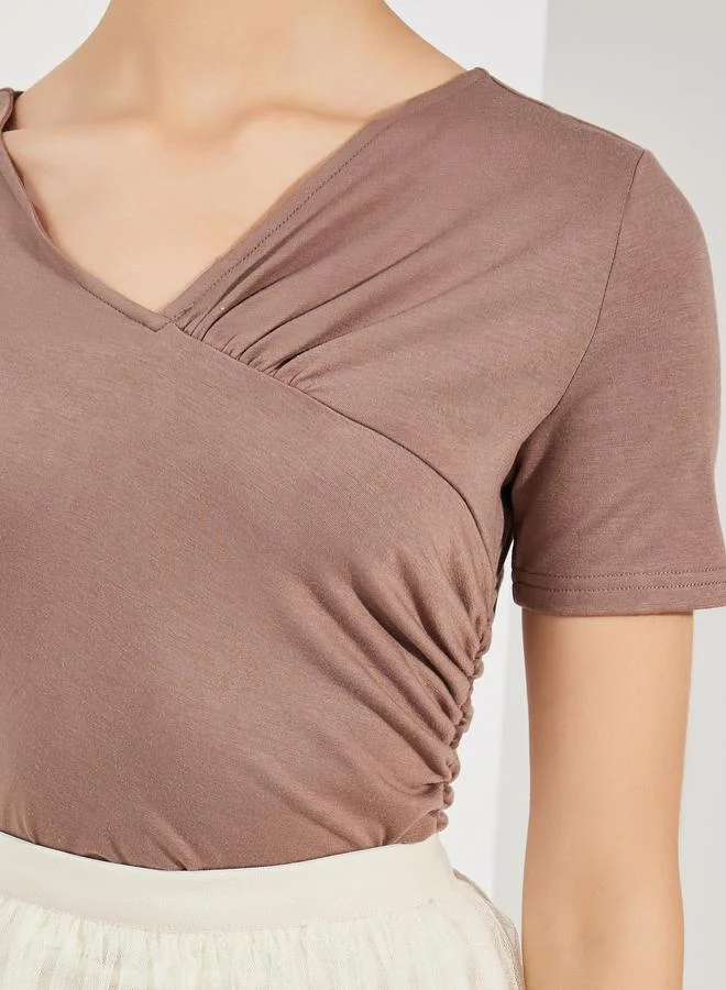 تايك تو Side Gathered Detail V Neck Bodysuit