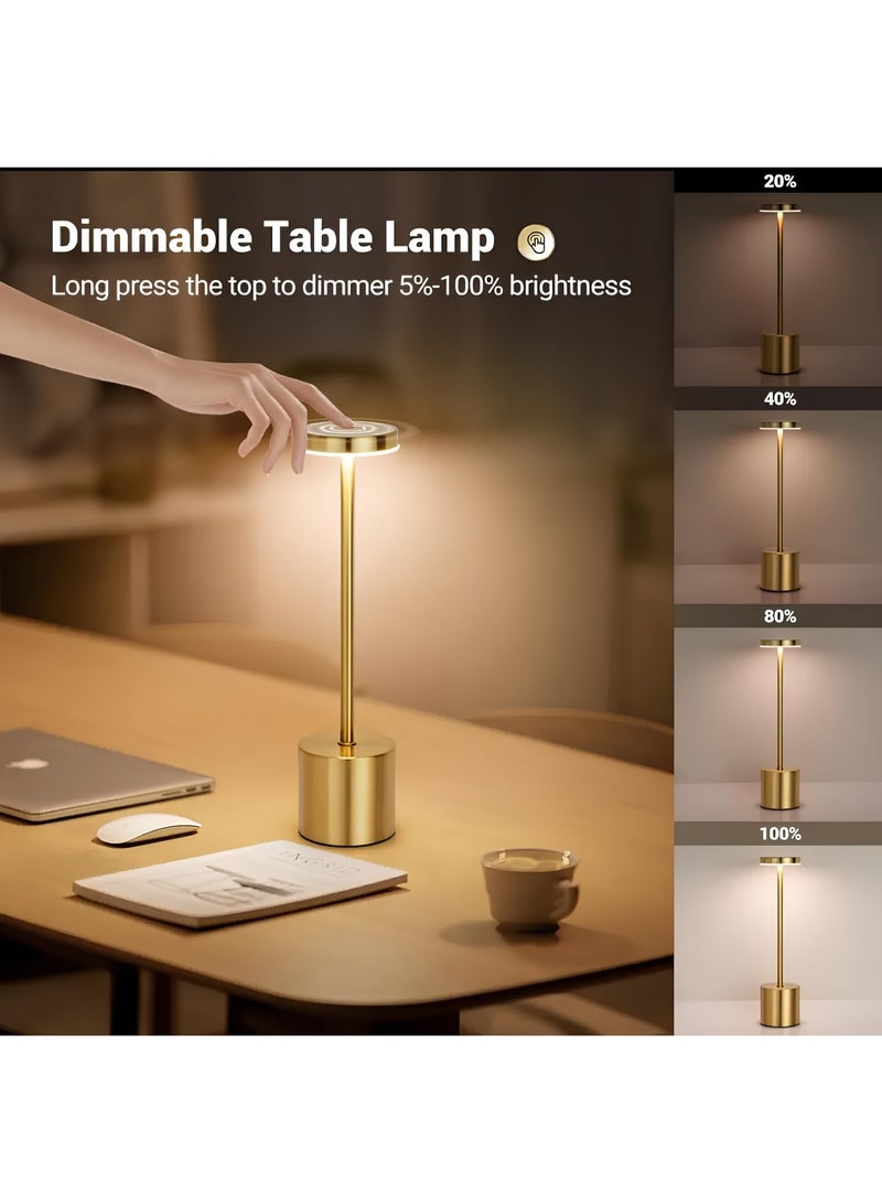 زينتورا مصباح طاولة Zentora LED قابل لإعادة الشحن، يعمل بالبطارية، تحكم باللمس، إضاءة مكتب قابلة للتعتيم 3 ألوان، مصباح سرير عصري (ذهبي) - Image 5