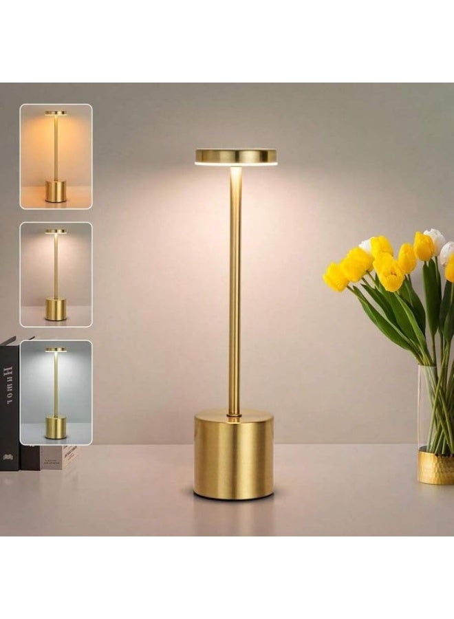 زينتورا مصباح طاولة Zentora LED قابل لإعادة الشحن، يعمل بالبطارية، تحكم باللمس، إضاءة مكتب قابلة للتعتيم 3 ألوان، مصباح سرير عصري (ذهبي) - Image 1