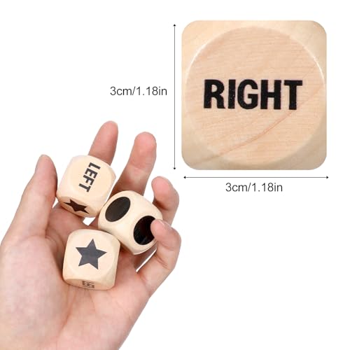 KFHENSOMR 3Pcs Left Right Center Game Dice 12 Inch Fun Left Right Roll Dice Game Set Lotus Wood Dices with Drawstring Bag Wooden Dices Accessorie Easy to Store and Carry Around for Travel - Image 5