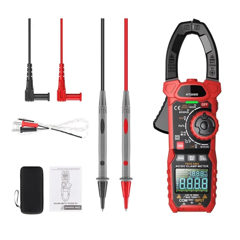 HT208D Digital Clamp Meter 1000A AC DC Current Voltage Tester with Temperature Capacitance Resistance Diode Test - Image 1
