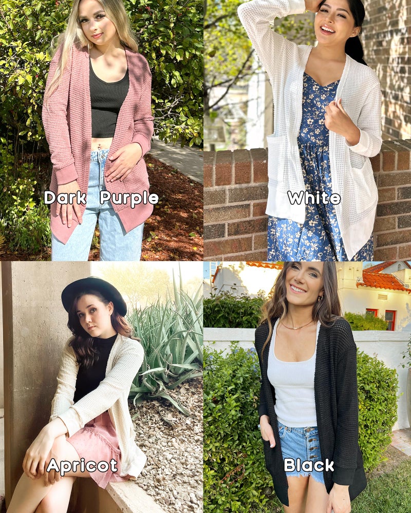 STYLEWORD Women's 2026 Spring Fashion Cardigan Sweaters Lightweight Open Front Waffle Knit Casual Long Business Summer Cardigans Outfits Clothes with Pockets(Apricot-S) - Image 5