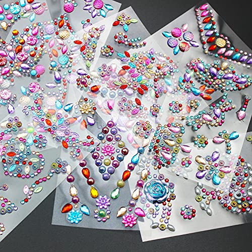 Ourart 14 Sheets Rhinestones Stickers, Self-Adhesive Craft Jewels and Gems Sticker for DIY Crafts, Scrapbook, Multicolor - Image 2