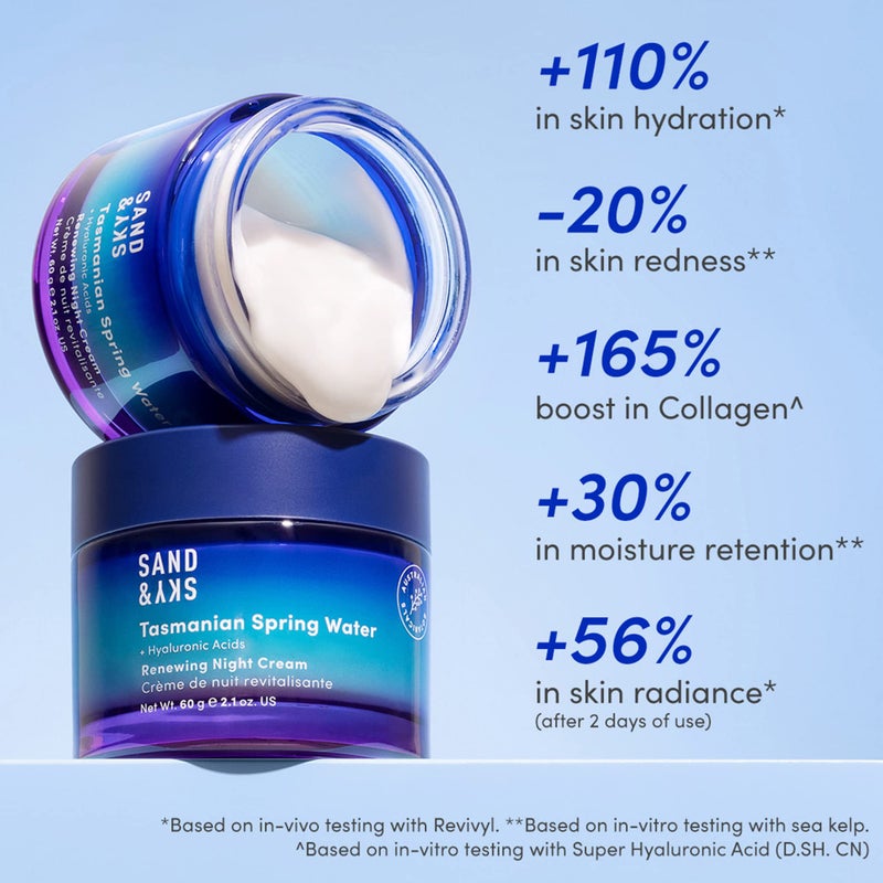 Sand & Sky Tasmanian Spring Water Deep Hydration Night Cream with 3x Hyaluronic Acid - Anti-Aging Repair Cream for Wrinkles, Boosts Collagen Production - Image 3