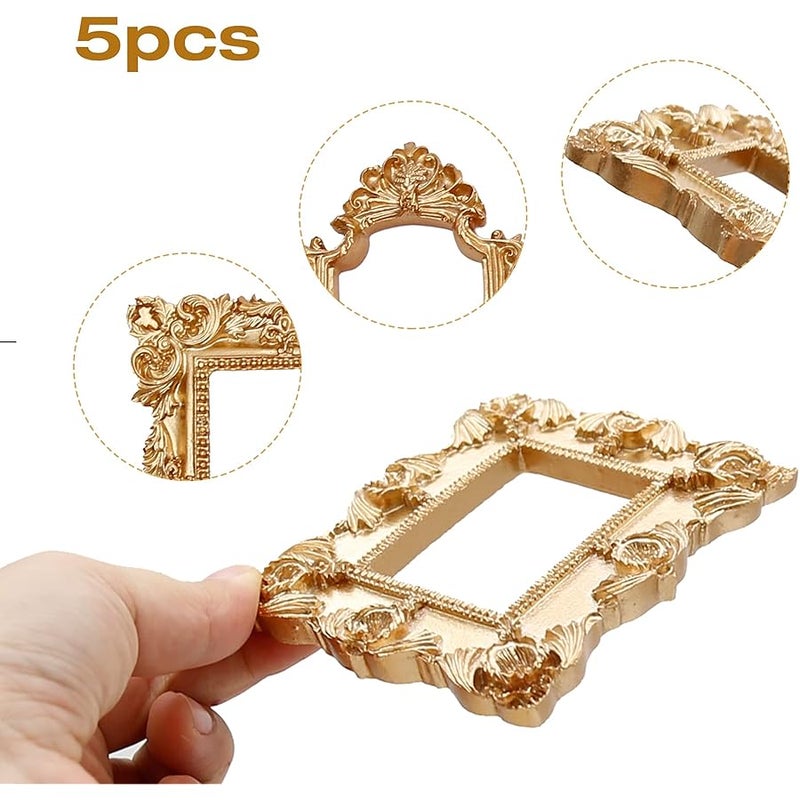 UOIENRT 5PCS Vintage Resin Picture Frame, Oval Rectangle Wall Hanging Antique Photo for Jewelry Display Holiday Party  Hotel Decor - Image 3