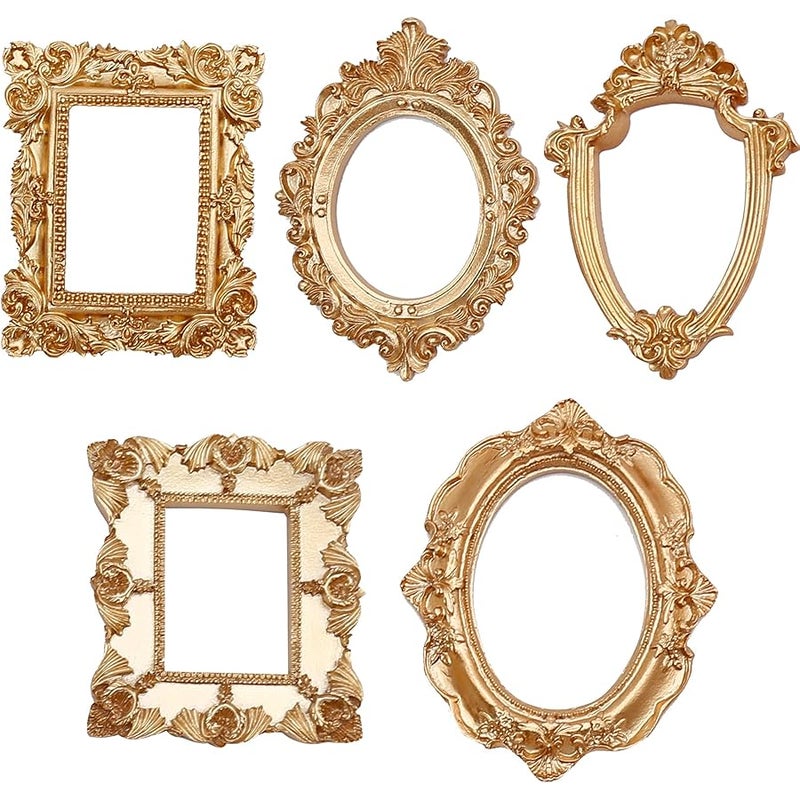 UOIENRT 5PCS Vintage Resin Picture Frame, Oval Rectangle Wall Hanging Antique Photo for Jewelry Display Holiday Party  Hotel Decor - Image 1