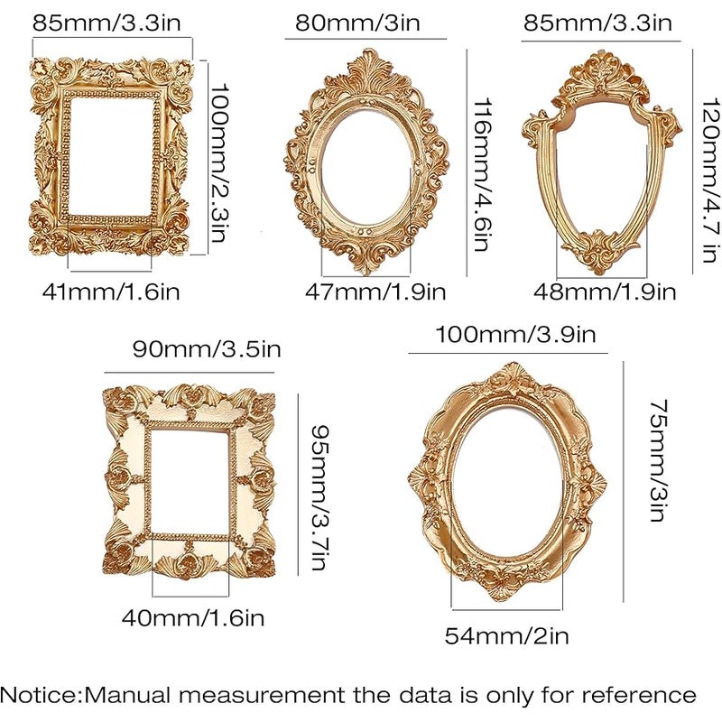 UOIENRT 5PCS Vintage Resin Picture Frame, Oval Rectangle Wall Hanging Antique Photo for Jewelry Display Holiday Party  Hotel Decor - Image 4