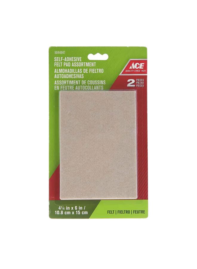 ACE 2-Piece Self-Adhesive Heavy-Duty Easy Installing Protective Rectangle Shape Felt Pads Beige 15 x 10.8cm - Image 1