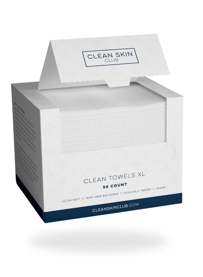 Clean Towels XL/World's First Biodegradable Face Towel/Disposable Makeup Removal Wipes/Super Soft 50 Count Single BoxWhite  - Image 1