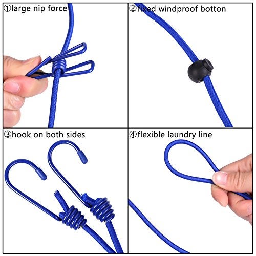 AIKESIWAY Portable Travel Clothesline, Adjustable Elastic Travel Camping Retractable Clothesline with 12pcs Clips for Outdoor and Indoor Use (Blue) - Image 2
