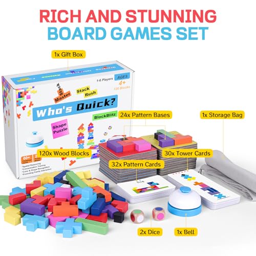 QianShouYan Wooden Block Game 120Pcs FastPaced Stacking Building Block Game Challenging Board Games for Kids 1 to 6 Players Color Block Puzzles Party Games for Ages 4 Blue - Image 5