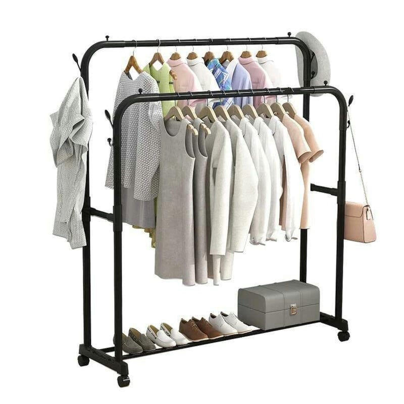 Luxer Multi-Purpose Metal Clothes Rack One Piece with Bottom Shelf/Coat Hanger & Jacket for Home Bedroom Storage Organizer - Unique Display Stand (Black / 150x110x40cm) - Image 5