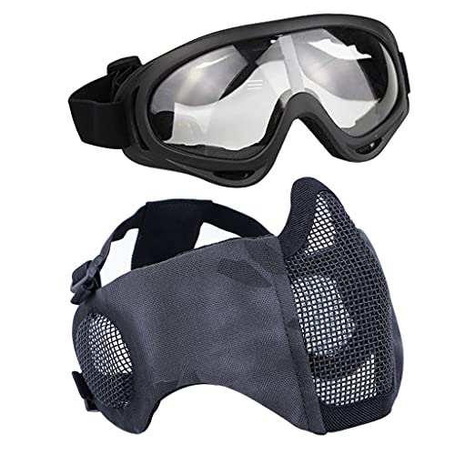 AOUTACC Airsoft Protective Gear Set, Half Face Mesh Mask with Ear Protection and Tactical Goggles for Adult Men Women BBS Paintball Shooting CS Survival Games Cosplay (TY) - Image 1