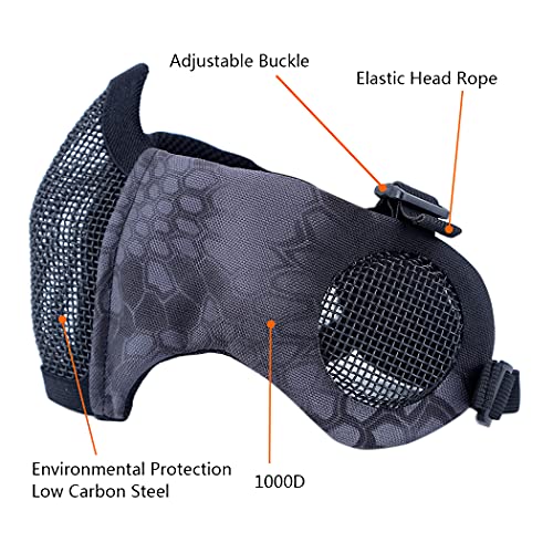 AOUTACC Airsoft Protective Gear Set, Half Face Mesh Mask with Ear Protection and Tactical Goggles for Adult Men Women BBS Paintball Shooting CS Survival Games Cosplay (TY) - Image 2