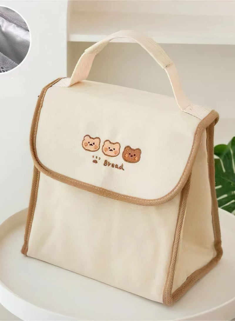 SYOSI Lunch Bag Aesthetic Kawaii Cute Lunch Box Insulated Leakproof Waterproof Durable for Women Girls Kids Office School (Bear-Flip) - Image 3