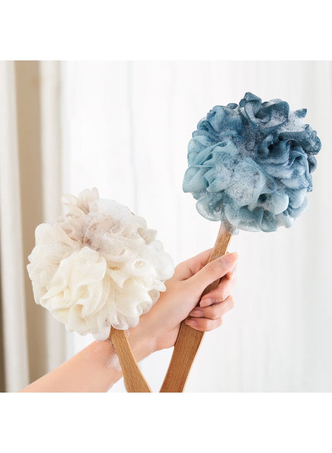 Jd Original Garden Series Long-handle Bath Brush, Wooden Handle, Non-slip, No Need To Rub Back, Back Scrubber, Bath Sponge, Ginger White