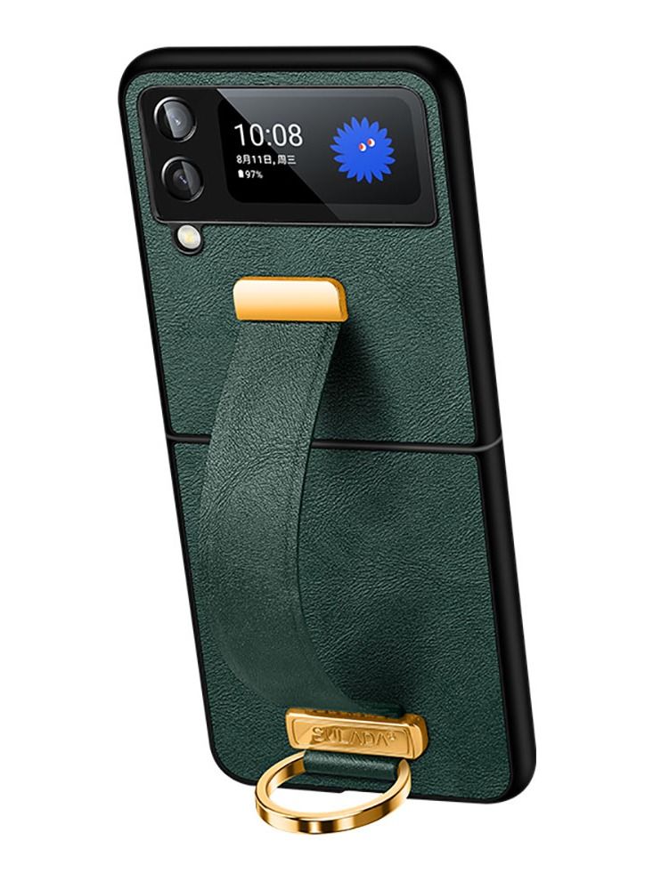 SULADA for Samsung Galaxy Z Flip 4 5G Case Premium PU Leather Wristband Portable Case Durable Minimalist Ultra Thin Slim Cover Protective Phone Case Compatible with Samsung Galaxy Z Flip 4 Green