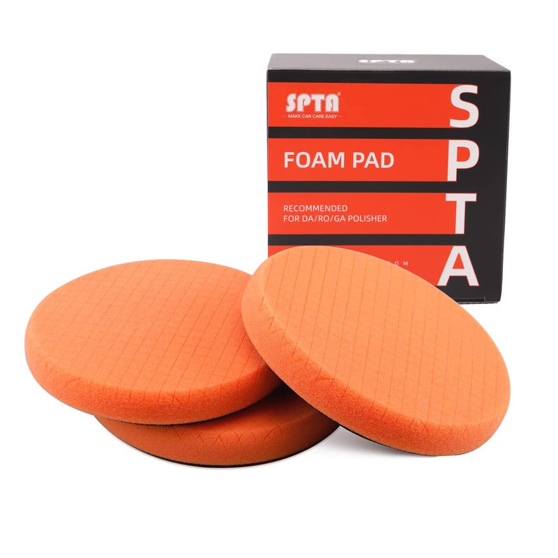 SPTA T40 Orange Medium-Cut Foam Polishing Pads, SPTA 3Pcs 6.5 Inch Face for 6 Inch 150mm Backing Plate Compound Buffing Sponge Pads for Car Buffer Polisher Compounding, Polishing and Waxing -X00224Y6O3 - Image 1