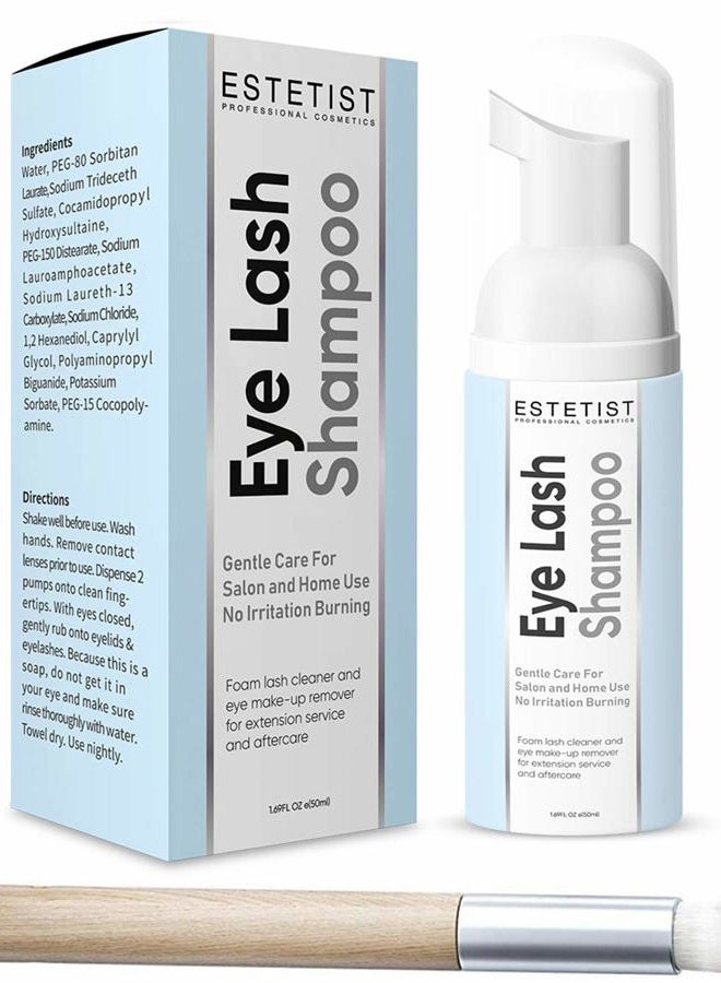 Estetist Eyelash Extension Shampoo & Brush - Gentle Aftercare Foaming Lash Cleanser Kit & Makeup Remover - For Home & Salon Use - Image 1