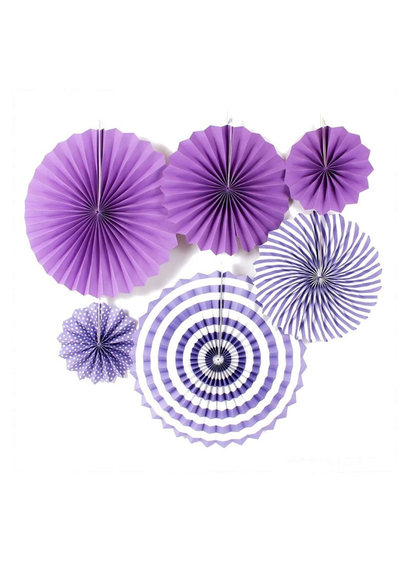 LA FIESTA Purple Paper Fan decorations for Birthday - 6 Pc  - Image 1