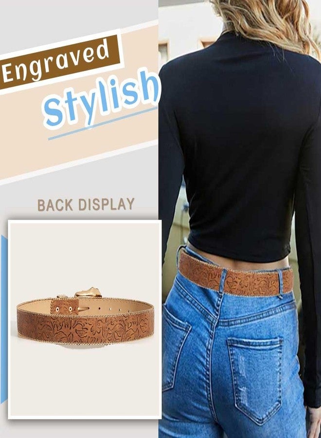 Yalice Women‘s Western Belt Brown Cowgirls Belts for Jeans Vintage Country Cowboys Buckle Belt for Men (Fits Waist Size:31''-39'') - Image 4