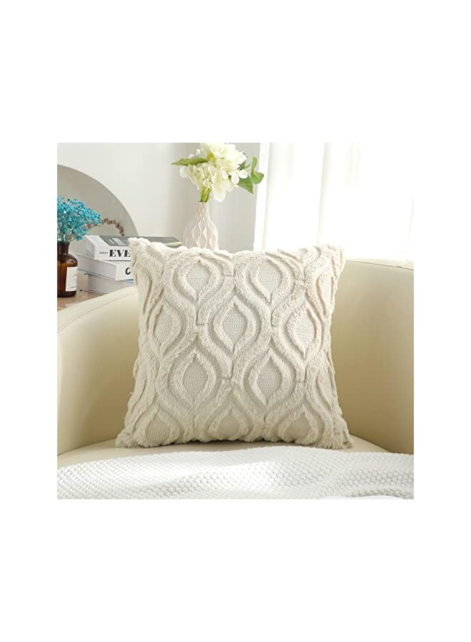 The Bros Set of 2 Faux Fur Cushion Covers 60x60 cm, Decorative Soft Plush Fluffy Velvet Cushion Cover 24X24 Inch, Square Boho Neutral Pillow case for Sofa, Beige - Image 3