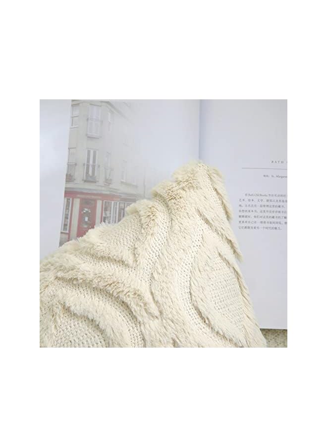 The Bros Set of 2 Faux Fur Cushion Covers 60x60 cm, Decorative Soft Plush Fluffy Velvet Cushion Cover 24X24 Inch, Square Boho Neutral Pillow case for Sofa, Beige - Image 4