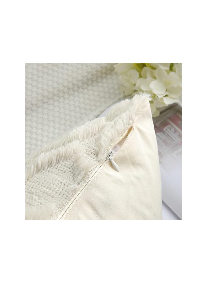 The Bros Set of 2 Faux Fur Cushion Covers 60x60 cm, Decorative Soft Plush Fluffy Velvet Cushion Cover 24X24 Inch, Square Boho Neutral Pillow case for Sofa, Beige - Image 5