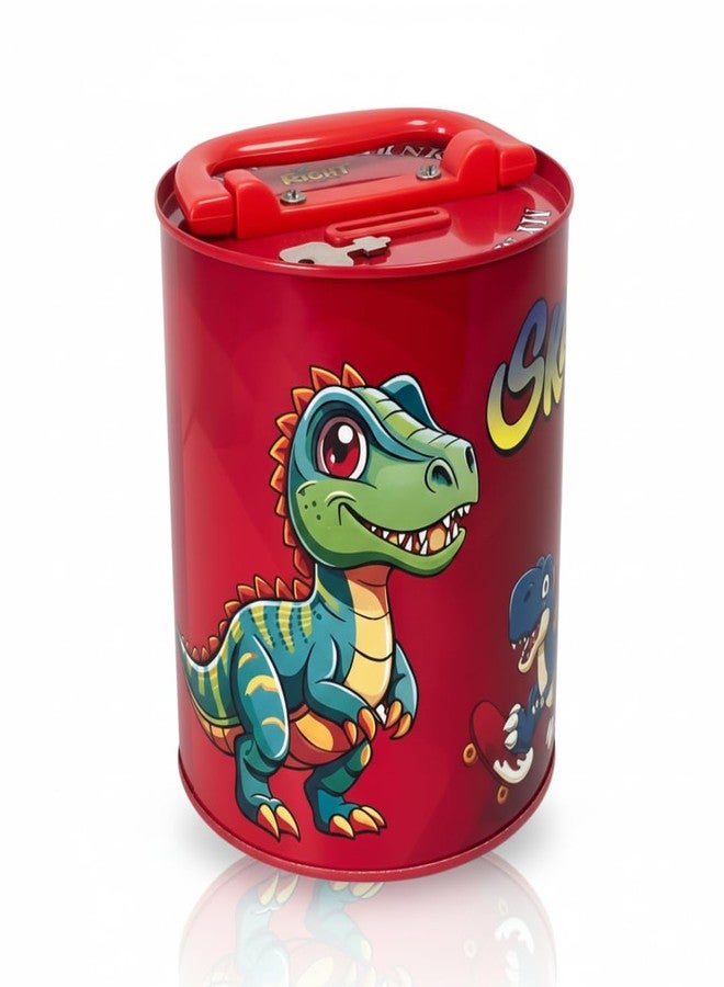 Right Coin Metal Money Bank for Kids | Durable Piggy Bank with Lock & Key | Reusable Savings Box Gift for Boys & Girls (Skato Rex Design) - Image 1