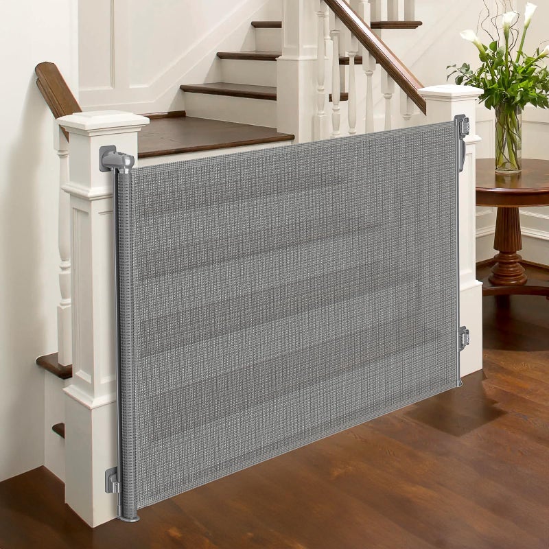 Babepai Retractable Baby Gates No Drilling | 54" Wide x 34" Tall Dog Gates for Stairs | Indoor/Outdoor Use | Child Gates for Doorways, Deck, Porch, Hallways, Patio - Gray - Image 1