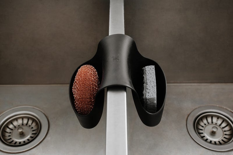 Umbra Saddle Sink Caddy - Flexible Rubber Organizer for Double Kitchen Sink, Storage for Dish Sponge, Scouring Pads and more, Black (330210-040) - Image 3