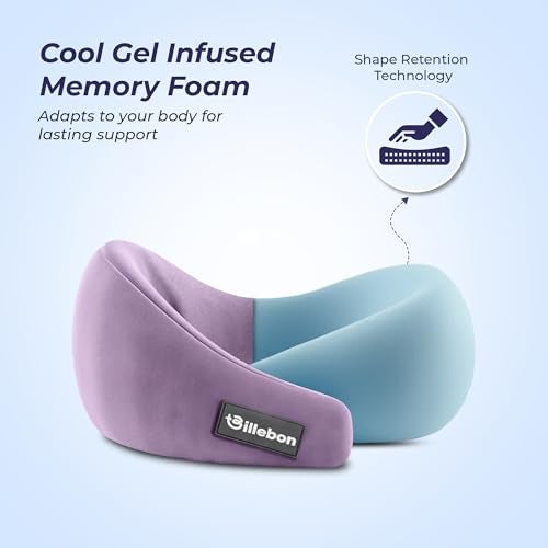 Billebon Gel Infused Memory Foam Neck Pillow, Travel Pillow with Adjustable Velcro Straps, Neck Pillow for Travelling & Flight Travel, Ergonomic Support for Comfort & Pain Relief(Lavender Combo) - Image 2