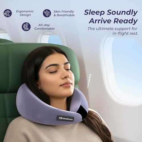 Billebon Gel Infused Memory Foam Neck Pillow, Travel Pillow with Adjustable Velcro Straps, Neck Pillow for Travelling & Flight Travel, Ergonomic Support for Comfort & Pain Relief(Lavender Combo) - Image 4