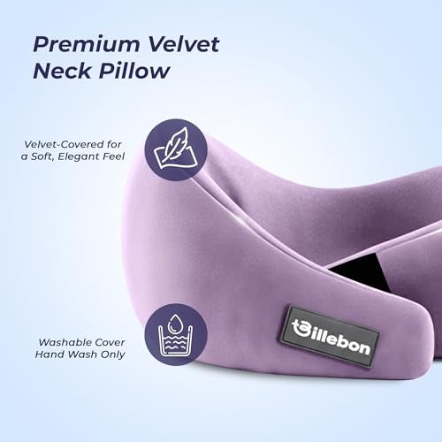 Billebon Gel Infused Memory Foam Neck Pillow, Travel Pillow with Adjustable Velcro Straps, Neck Pillow for Travelling & Flight Travel, Ergonomic Support for Comfort & Pain Relief(Lavender Combo) - Image 3