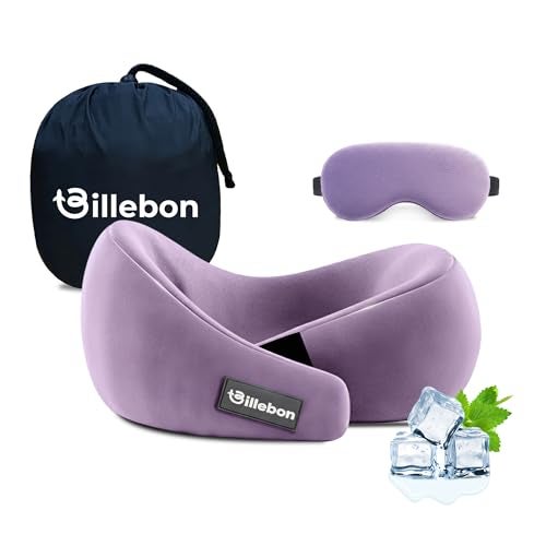 Billebon Gel Infused Memory Foam Neck Pillow, Travel Pillow with Adjustable Velcro Straps, Neck Pillow for Travelling & Flight Travel, Ergonomic Support for Comfort & Pain Relief(Lavender Combo) - Image 1