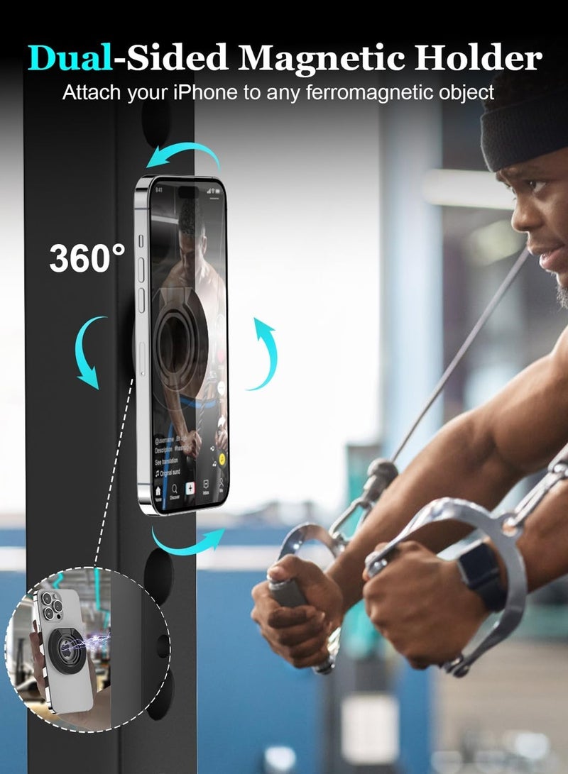 تشابي لاين  قبضة الهاتف المغناطيسية CHAPPELINE ST32 لخاصية MagSafe، حامل هاتف دائري مغناطيسي مزدوج الجوانب مع إمكانية ضبط قبضة الأصابع للهاتف، متوافق مع ملحقات MagSafe - أسود - Image 2
