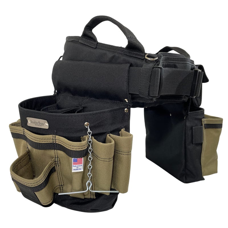 BOULDER BAG Ultimate Electricians MAX Combo with Comfort Back Support Tool Belt Quick Release Buckle Heavy Duty Tool Belt Tan Medium 2832 Inch Waist Made in USA