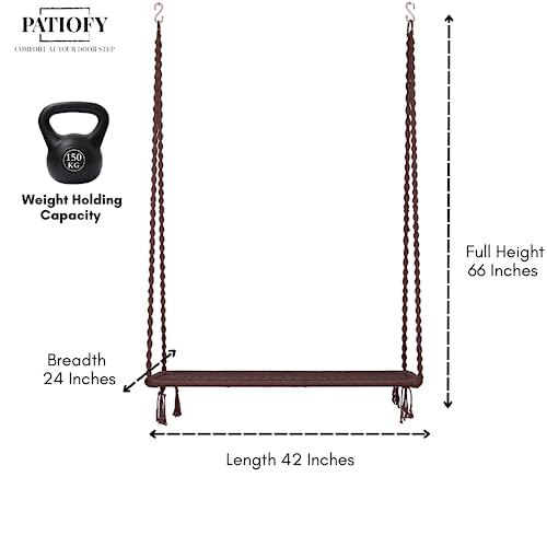Patiofy Premium Double Seater Swing for Adults/Swing Chair/Swing for Balcony/Jhula for Adults with Red Cushion & Hanging Kit/Swing for Indoor and Outdoor (Brown) - Image 3