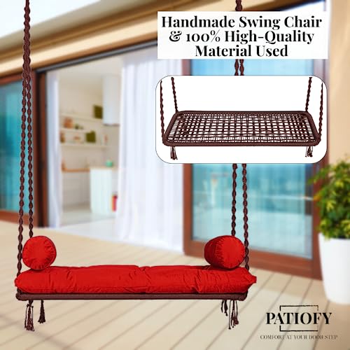 Patiofy Premium Double Seater Swing for Adults/Swing Chair/Swing for Balcony/Jhula for Adults with Red Cushion & Hanging Kit/Swing for Indoor and Outdoor (Brown) - Image 4
