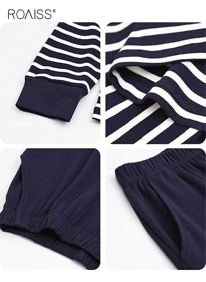 roaiss Womens Cotton Pajama Set Long Sleeve Top and Pants 2 Piece Cute Printed Drawstring Pj Set with Pockets Spring Summer Round Collar Loose Home Clothes for Women - Image 5