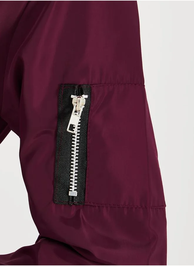 Styli Regular Fit Regular Length Zip Up Bomber Jacket